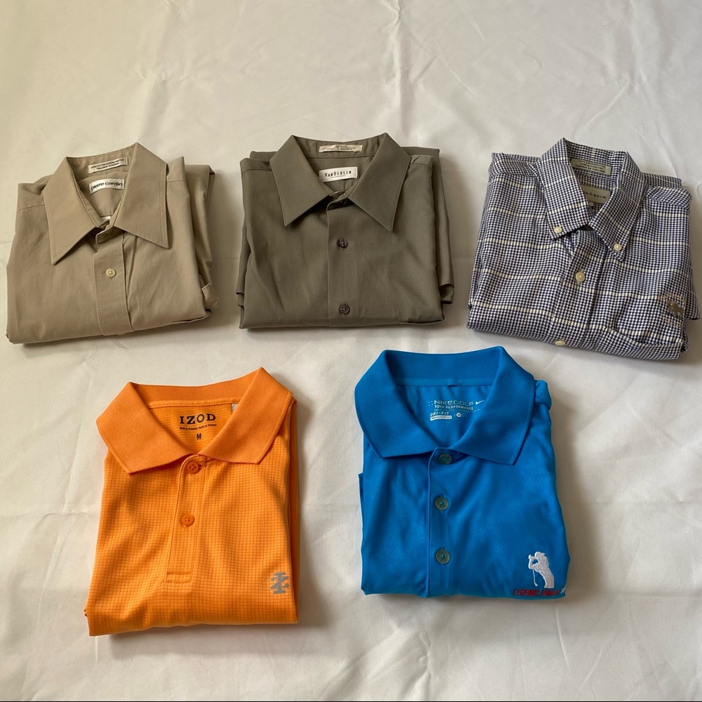 Bundle of 5 mens golf shirts size medium short sleeve polo long sleeve button up